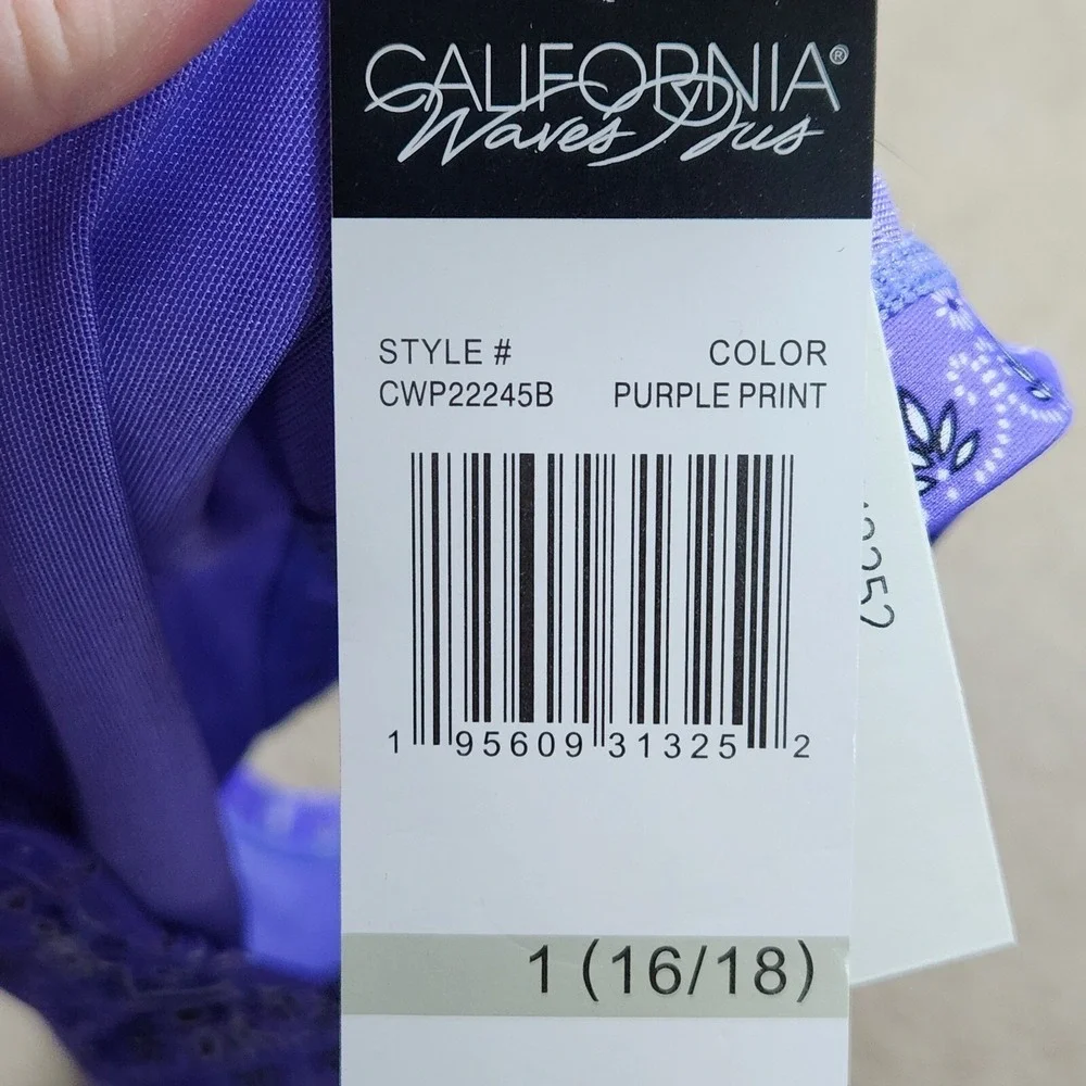 California Waves Plus Purple Mid High Rise Ruched Swimsuit Bottoms Sz 1X (16/18)
